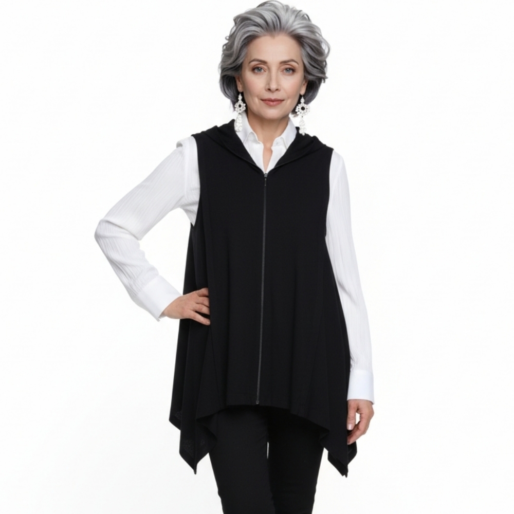 EDW Every Day Wear By Spirithouse Lagenlook Black Sleeveless Zipped Tunic Top L